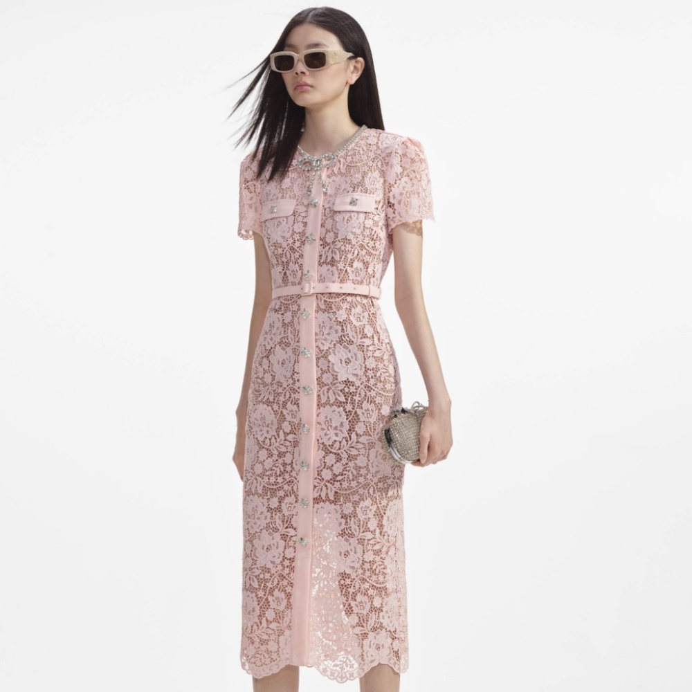 self-portrait Pink Lace Diamante Bow Midi Dress Size: US8 - MSRP $615 - NWT - Picture 2 of 8